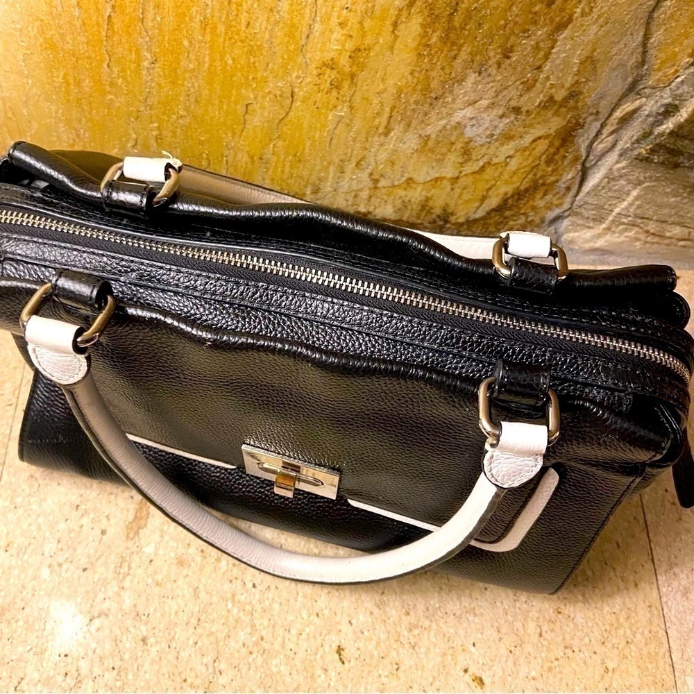 Charles Jourdan leather black and white satchel purse made in France - quality - Picture 14 of 16